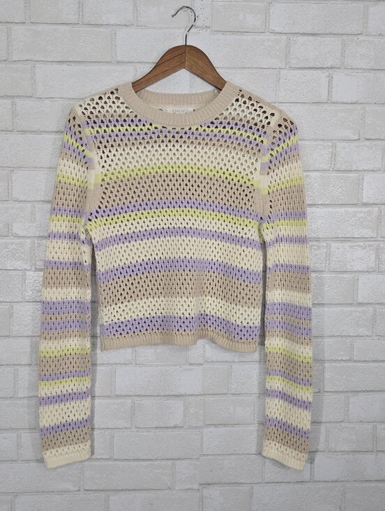 Full Tilt Sweaters - Full Tilt pastel striped open weave crochet sweater